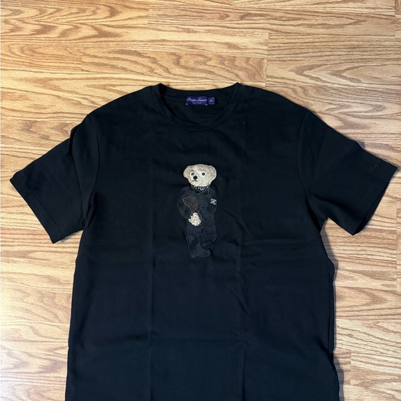 Polo Ralph Lauren Black Tee with Bear Embroidery purple label bear rare - Picture 3 of 6